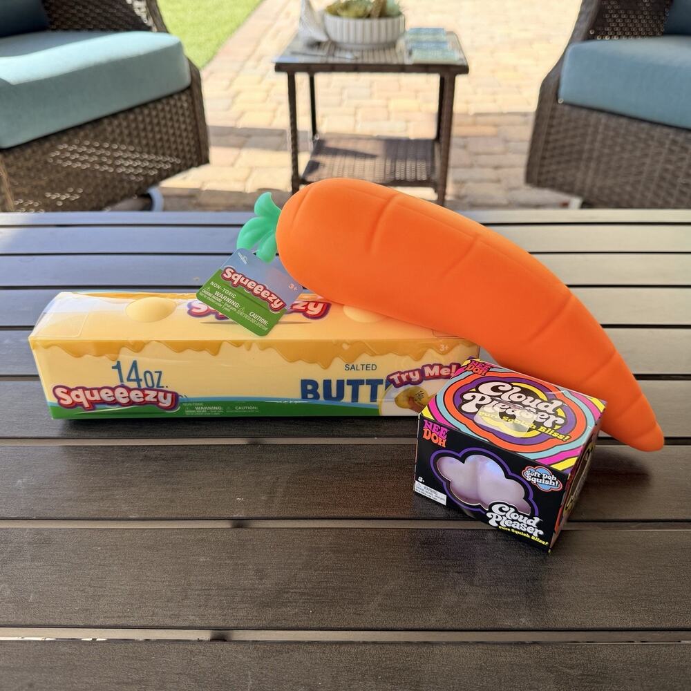 LOT Schylling Nee Doh Cloud Pleaser Squeeezy Carrot Butter 14oz Squish Toys NEW